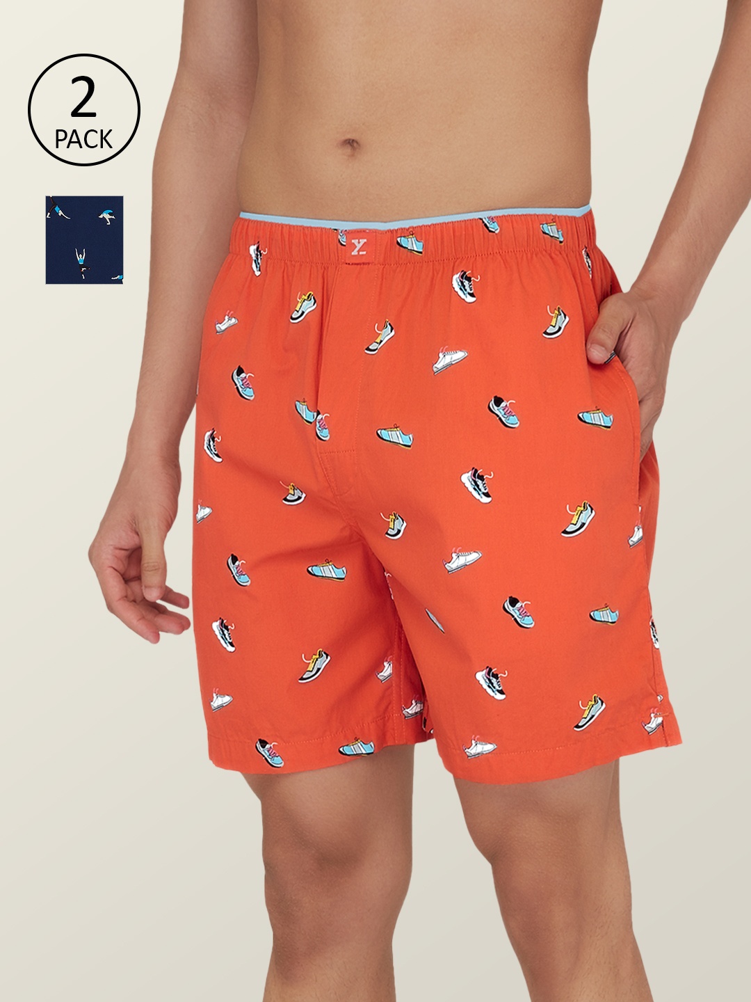 

XYXX Men Pack of 2 Orange & Blue Printed Cotton Anti-Bacterial Boxers