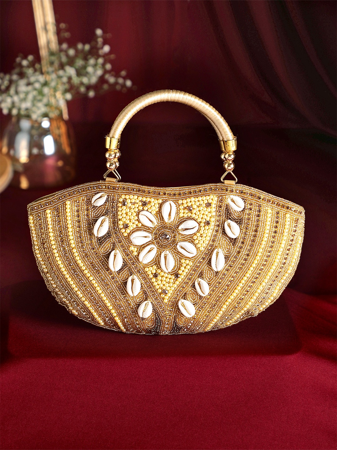 

Rubans Gold-Toned Embellished Half Moon Shoulder Bag