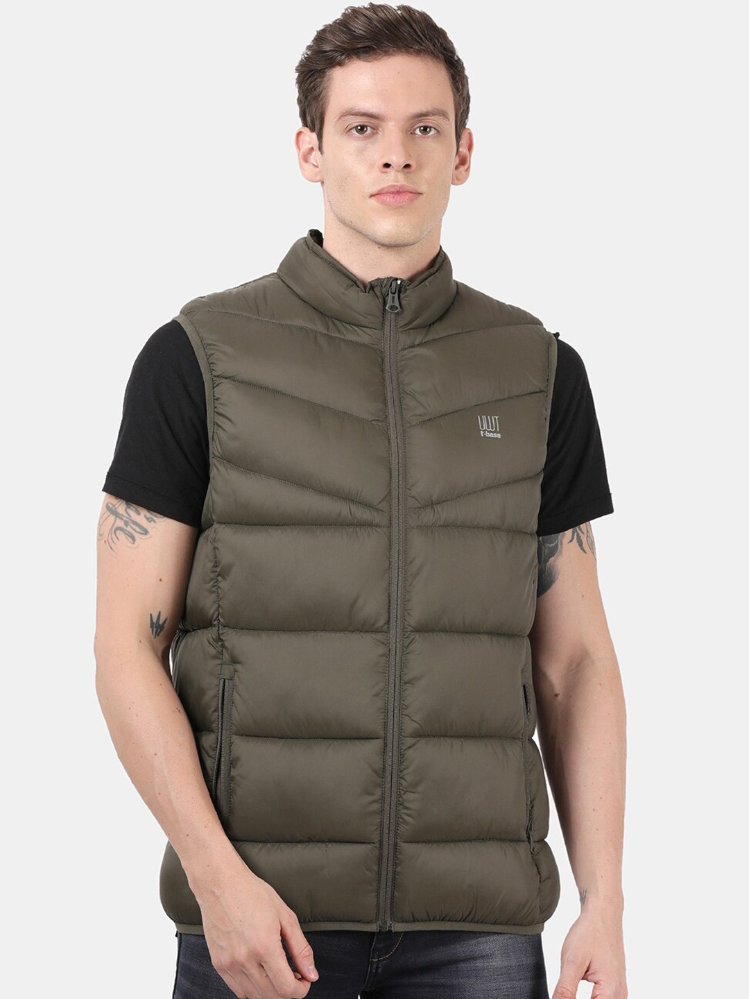 

t-base Men Olive Green Windcheater Puffer Jacket