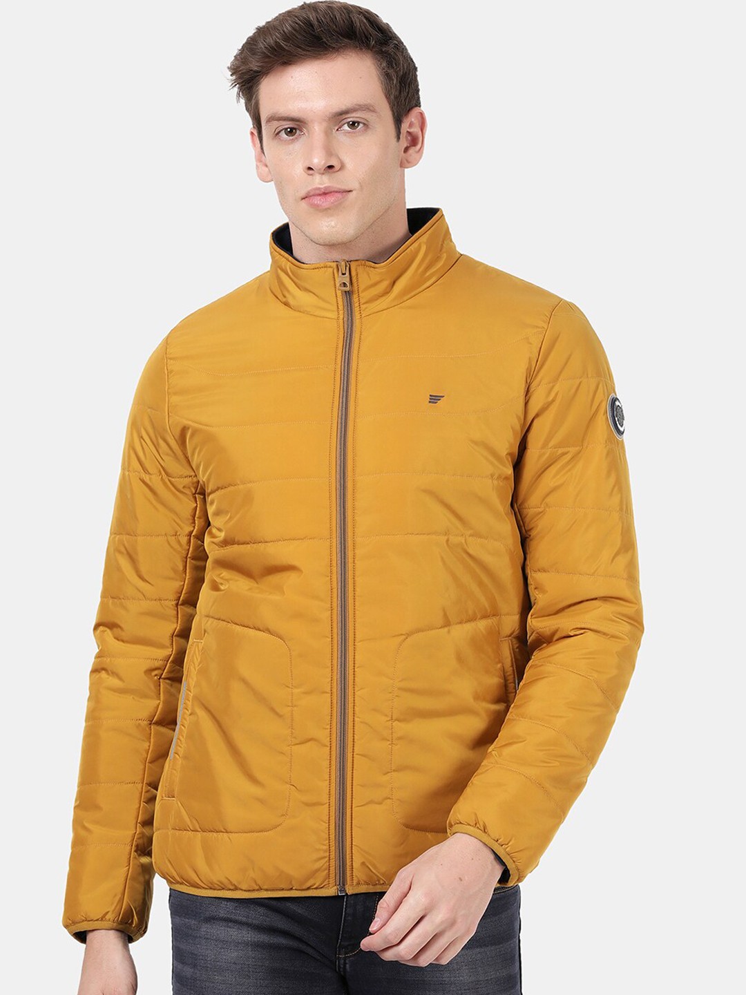 

t-base Men Yellow Solid Windcheater Padded Jacket