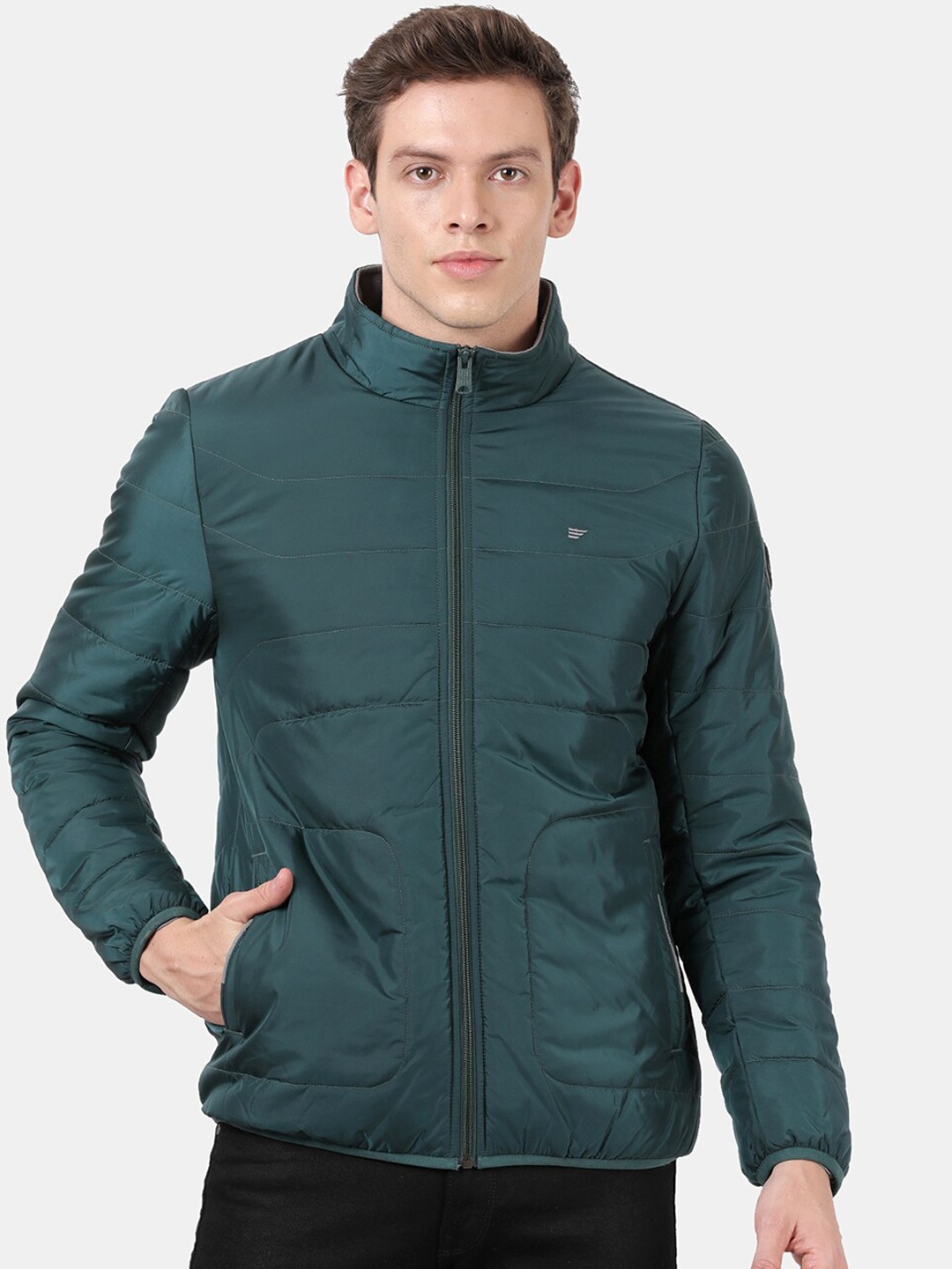 

t-base Men Green Windcheater Bomber Jacket