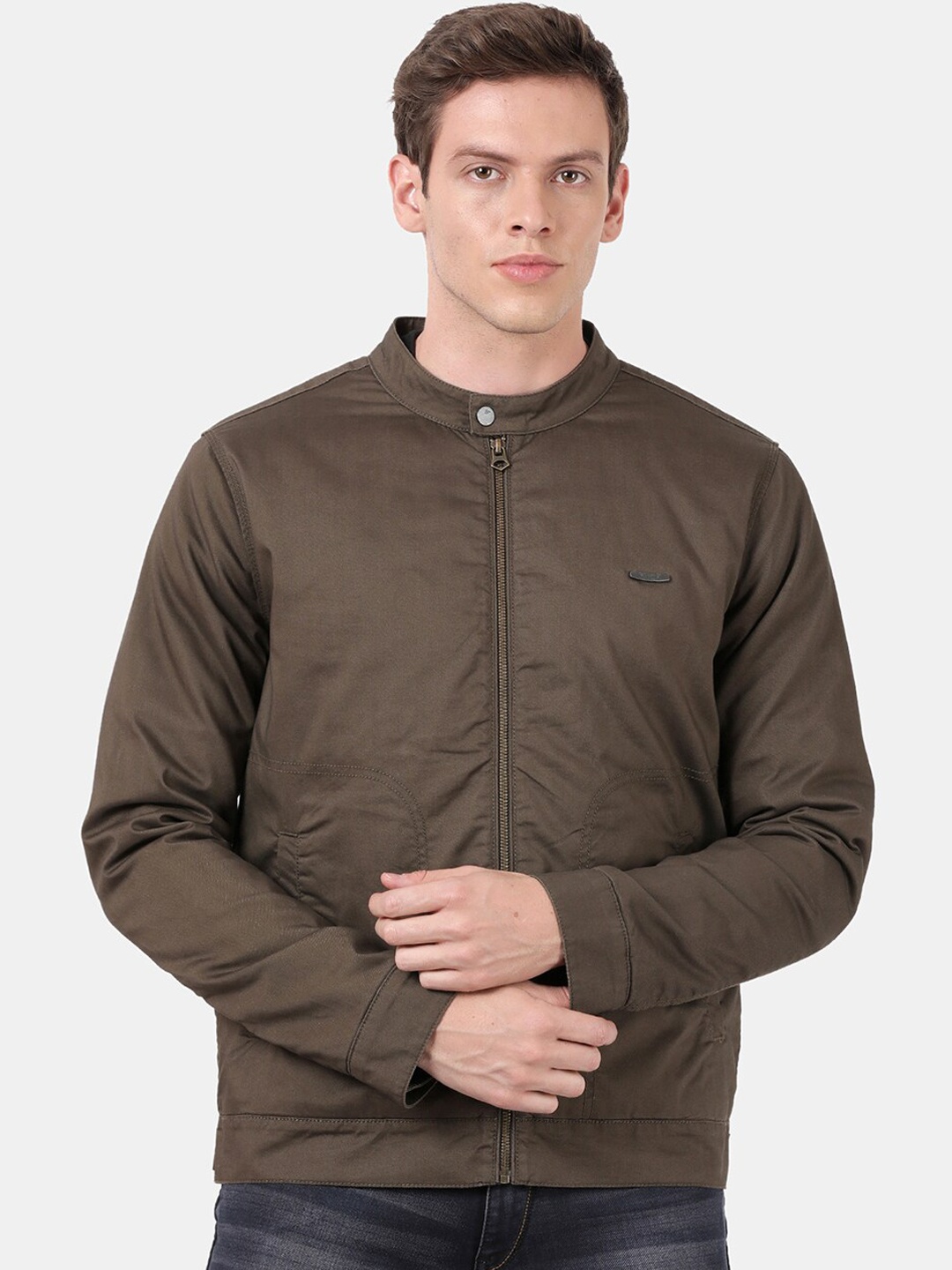 

t-base Men Olive Green Windcheater Tailored Jacket with Embroidered