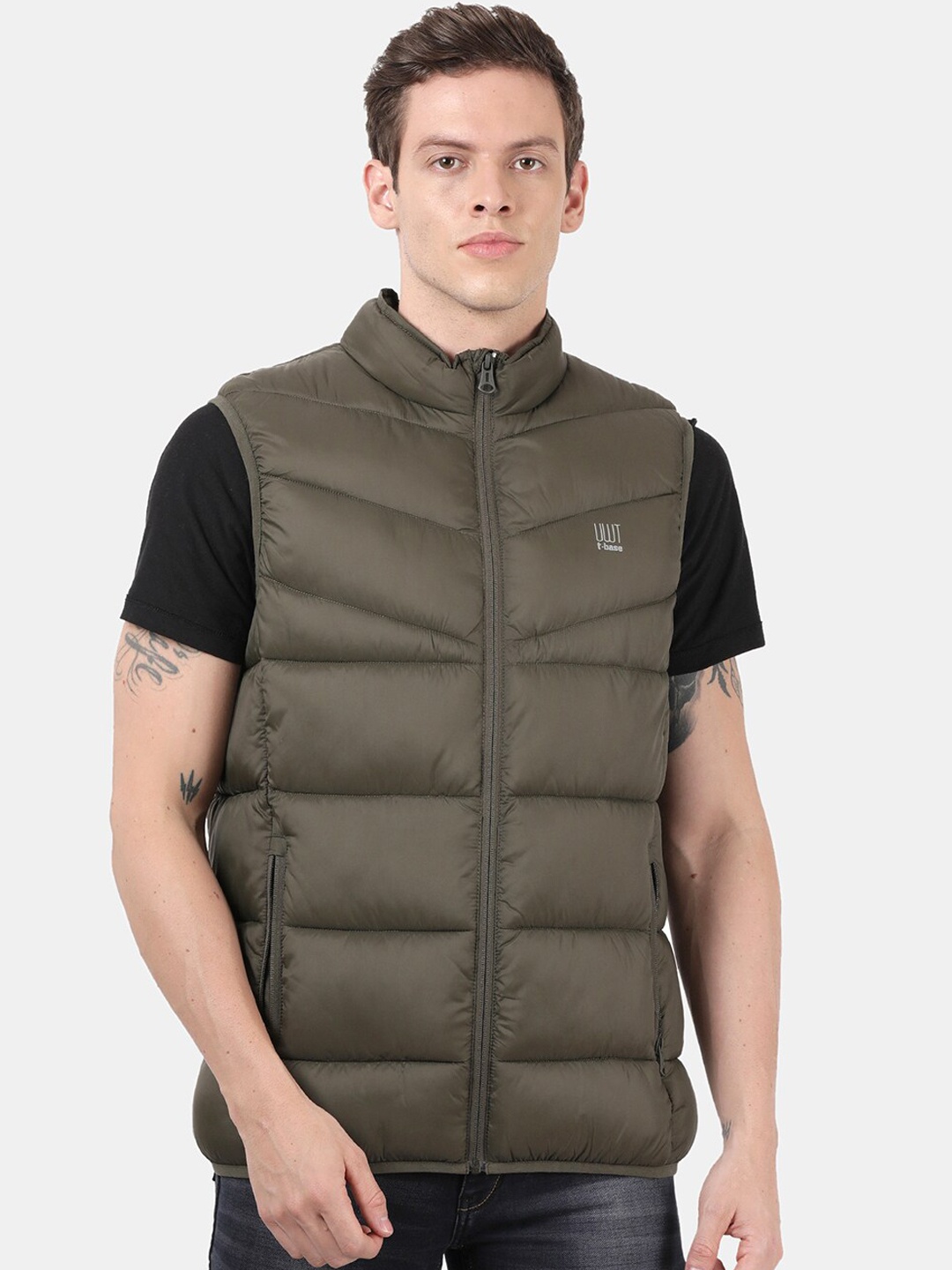 

t-base Men Olive Green Windcheater Puffer Jacket