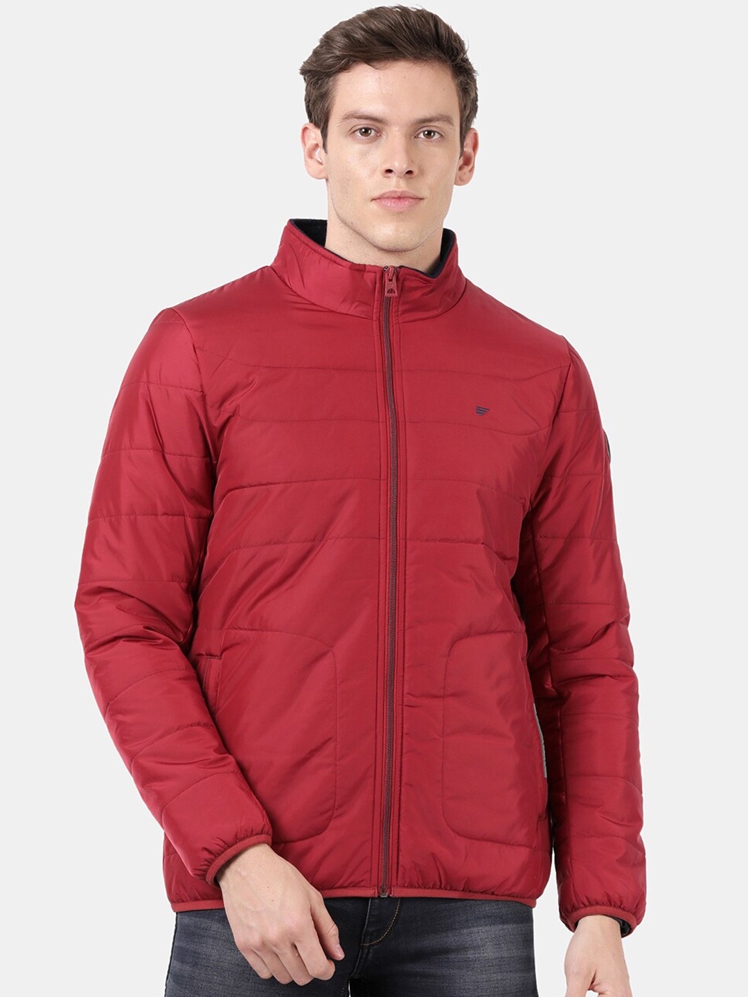 

t-base Men Red Striped Windcheater Puffer Jacket