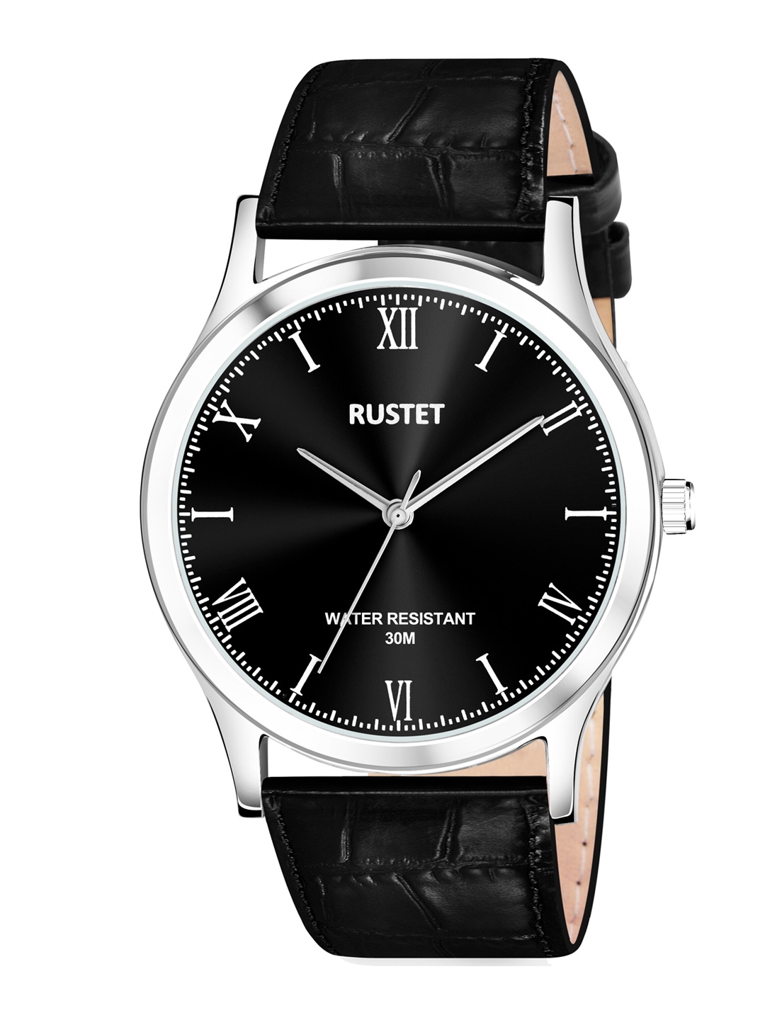 

RUSTET Men Silver Brass Dial & Black Leather Straps Analogue Watch TIMEXBLK