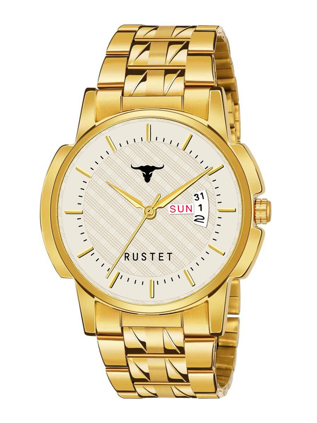 

RUSTET Men Brass Dial & Stainless Steel Bracelet Style Straps Analogue Watch LS3890-SLV, Gold