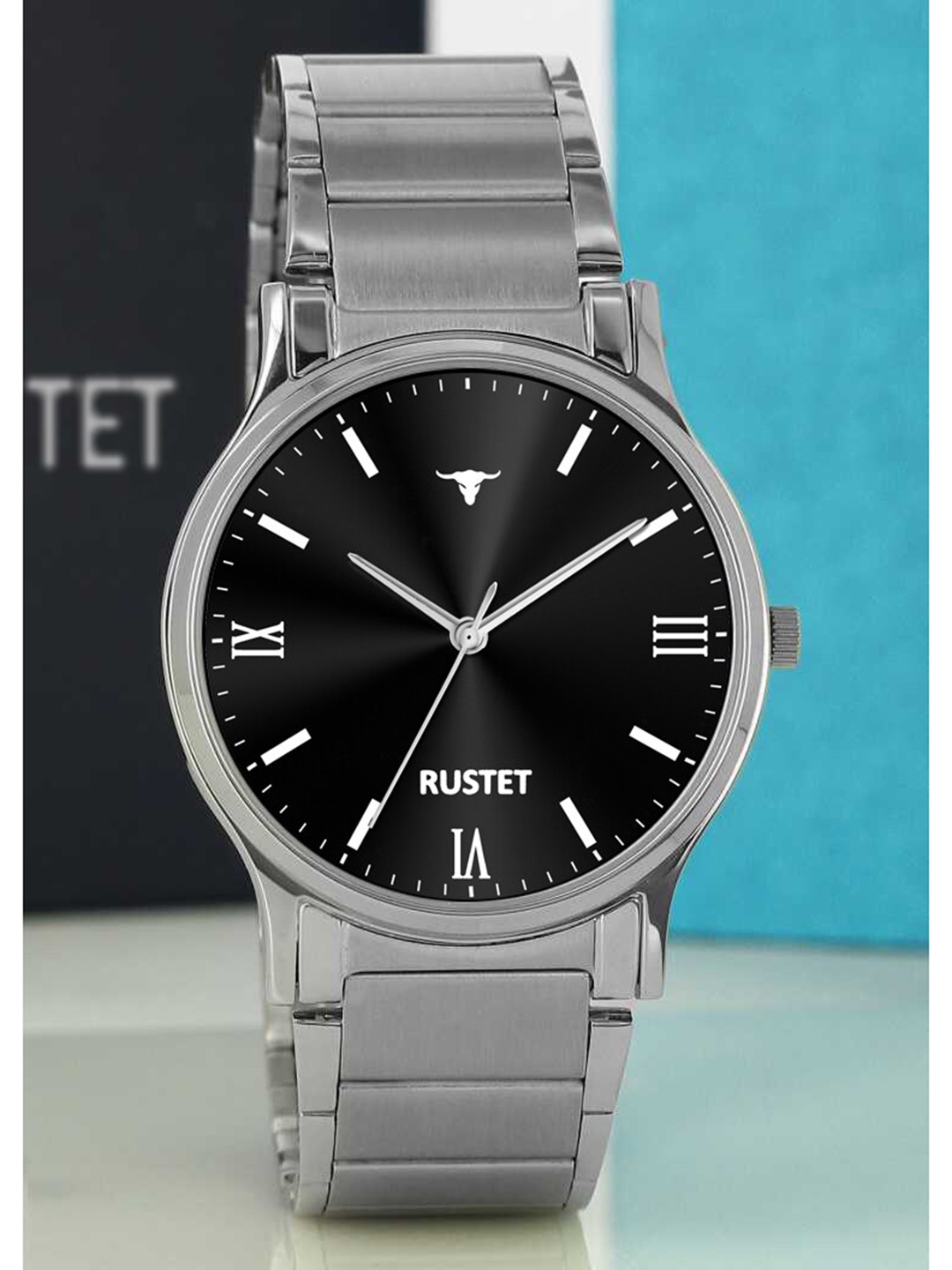 

RUSTET Men Brass Dial & Stainless Steel Bracelet Style Straps Analogue Watch allenblk, Silver