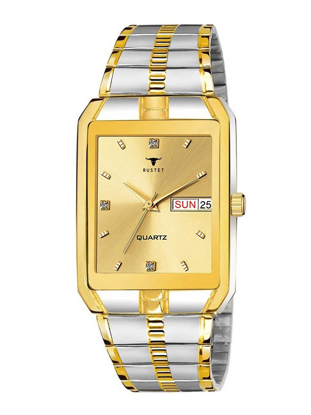 

RUSTET Men Gold-Toned Brass Dial & Silver Toned Stainless Steel Bracelet Style Straps Analogue Watch