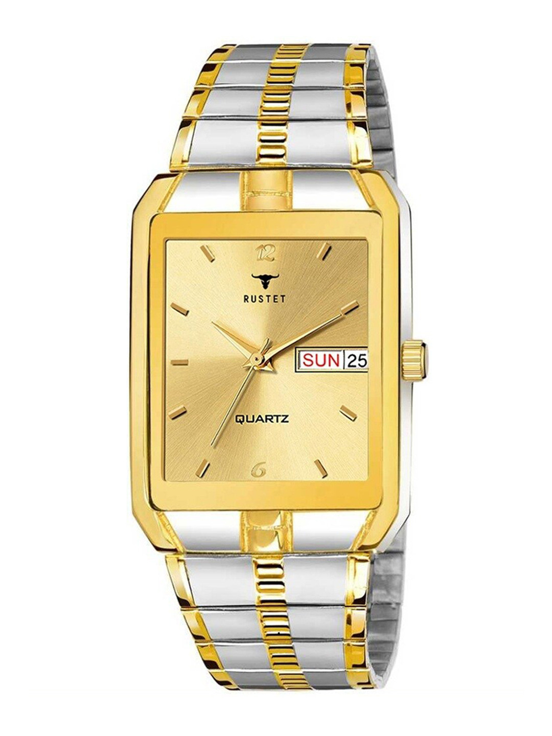 

RUSTET Men Gold Dial & Stainless Steel Waterproof Bracelet Style Straps Analogue Watch