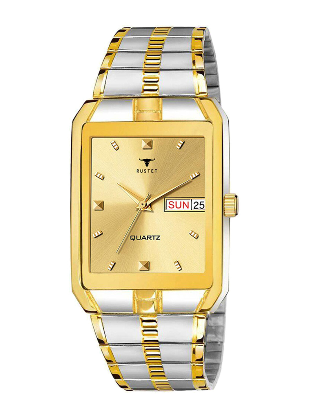 

RUSTET Men Gold-Toned Brass Dial & Silver Toned Stainless Steel Bracelet Style Straps Analogue Watch
