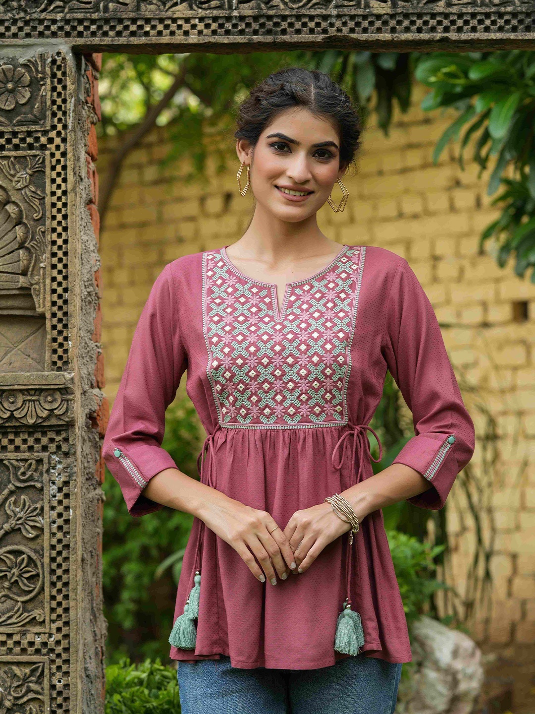 

Juniper Pink Embroidered A-Line Tunic