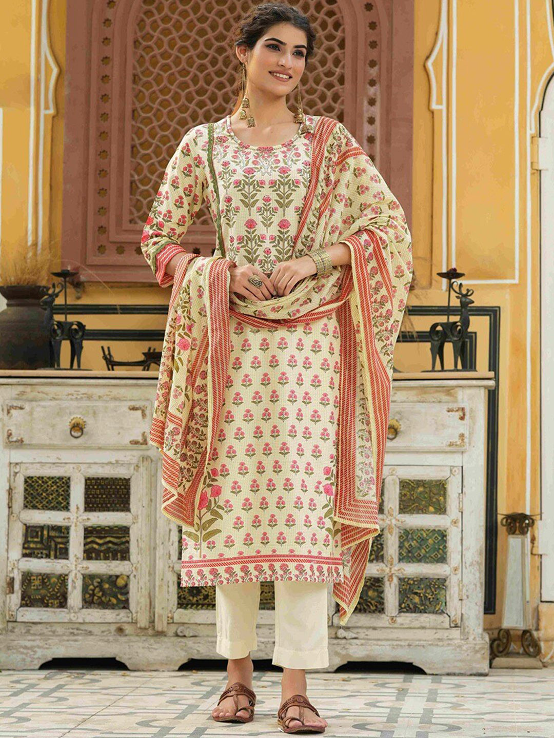 

Juniper Women White Ethnic Motifs Printed Kurta with Salwar & With Dupatta