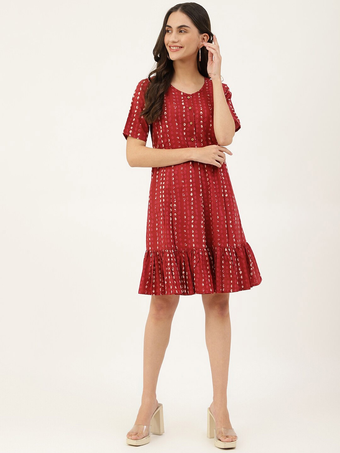 

DECKEDUP Women Maroon A-Line Dress