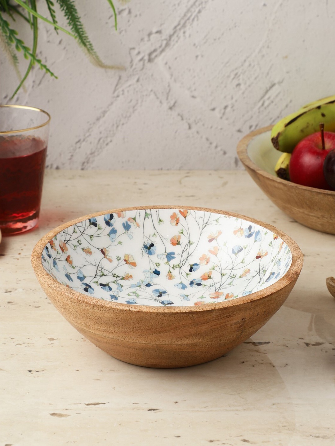 

The Decor Mart White Printed Wooden Serving Bowl
