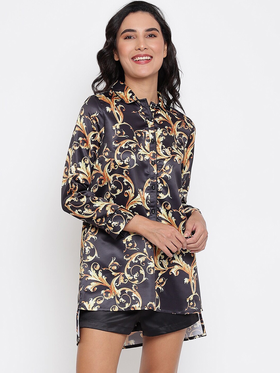 

DECOREALM Women Black & Beige Printed Night suit