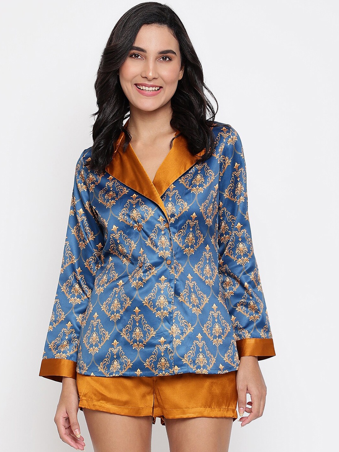 

DECOREALM Women Blue & Orange Printed Night suit