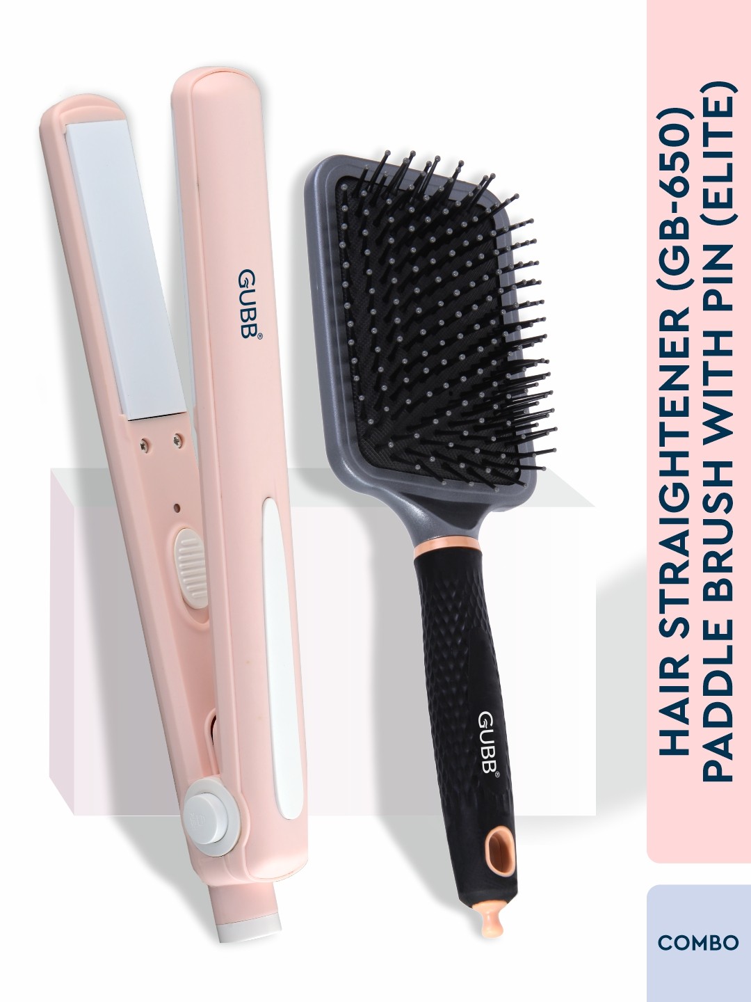 

GUBB GB-650 Hair Straightener with Elite Paddle Hair Brush, Pink
