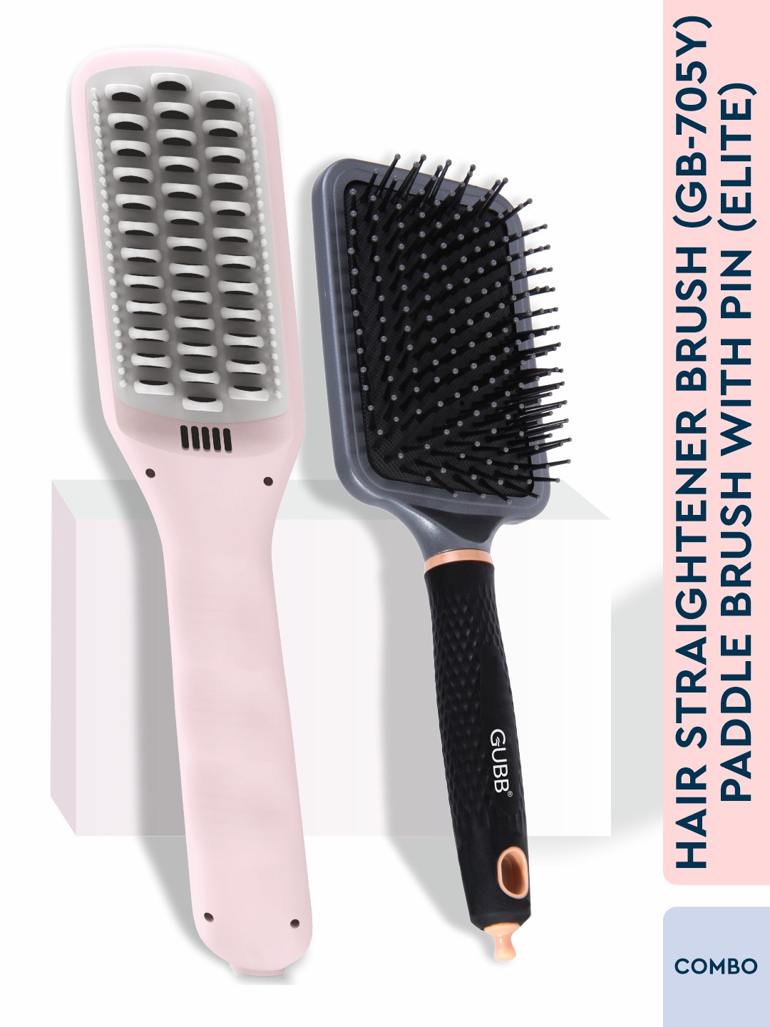 

GUBB Set of 2 Hair Straightener & Paddle Hair Brush, Black