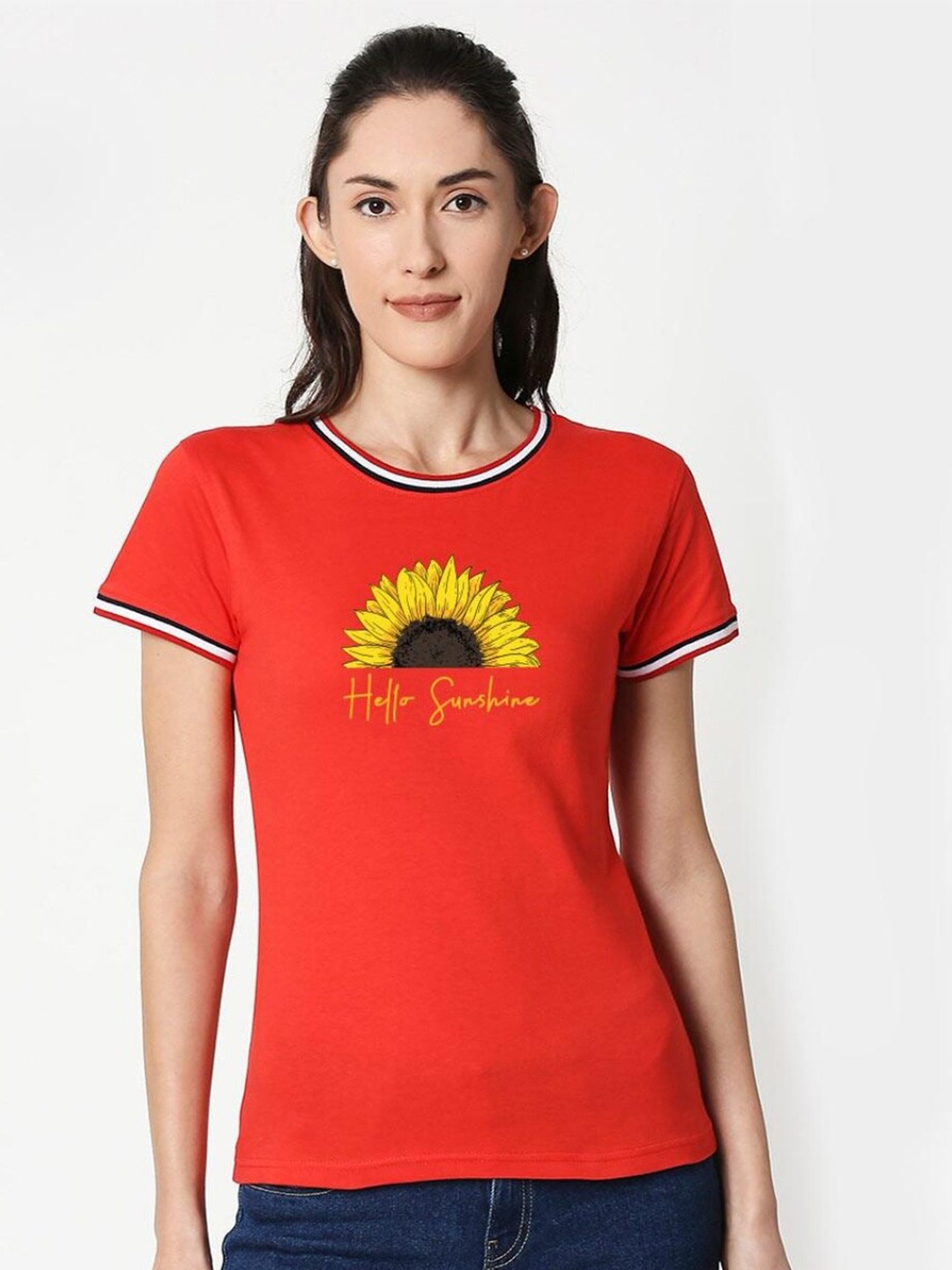 

Bewakoof Women Red Printed Pure Cotton T-shirt