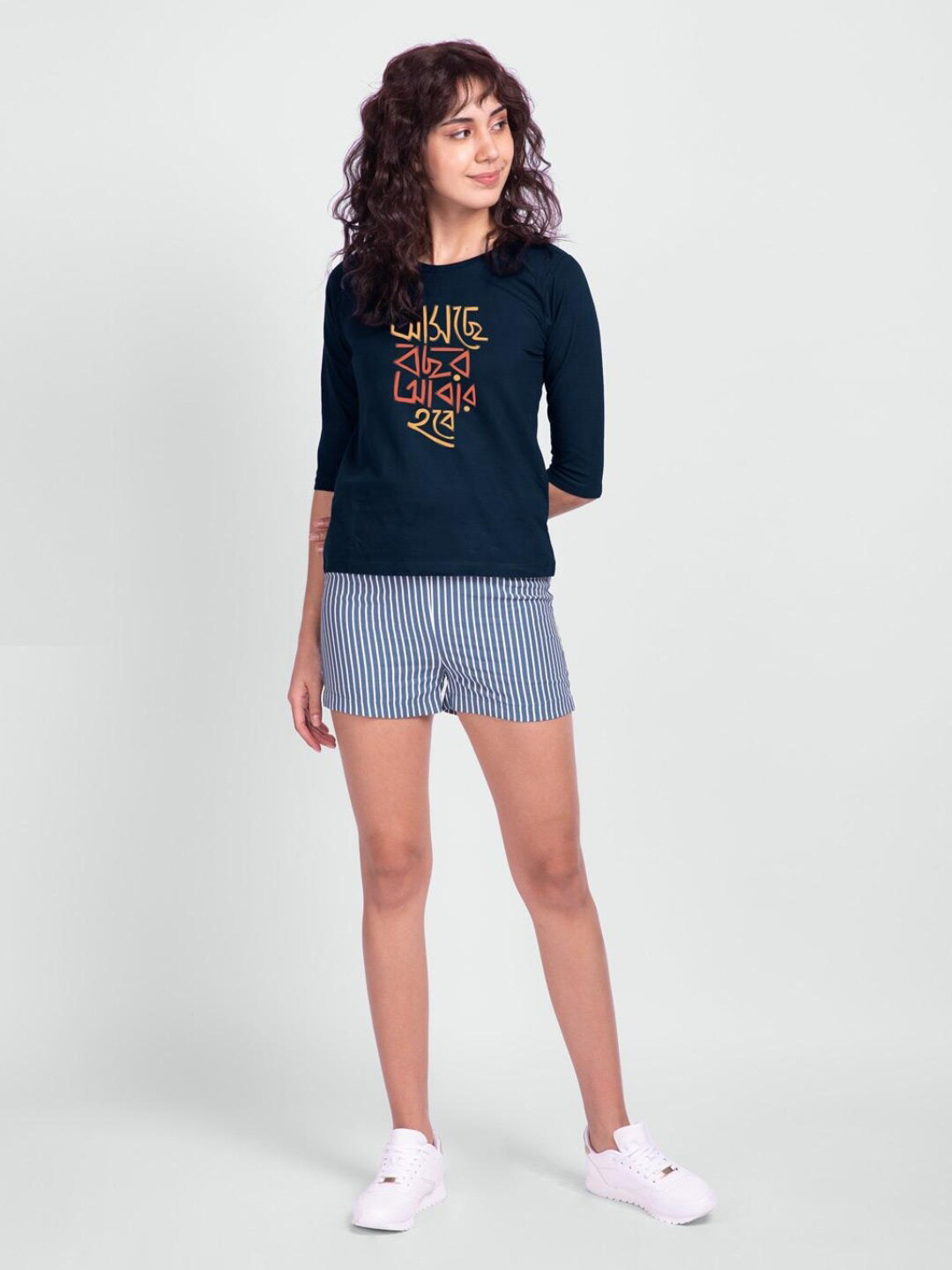 

Bewakoof Women Blue Typography Printed Pure Cotton Slim Fit T-shirt