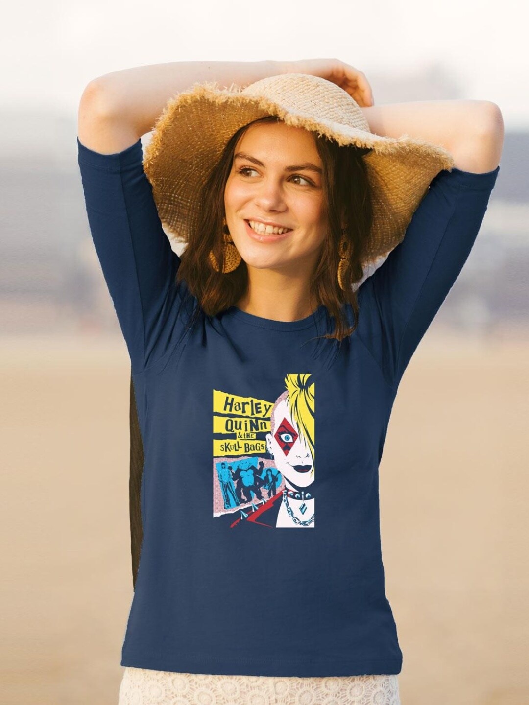 

Bewakoof Women Navy Blue Typography Printed Pure Cotton Slim Fit T-shirt
