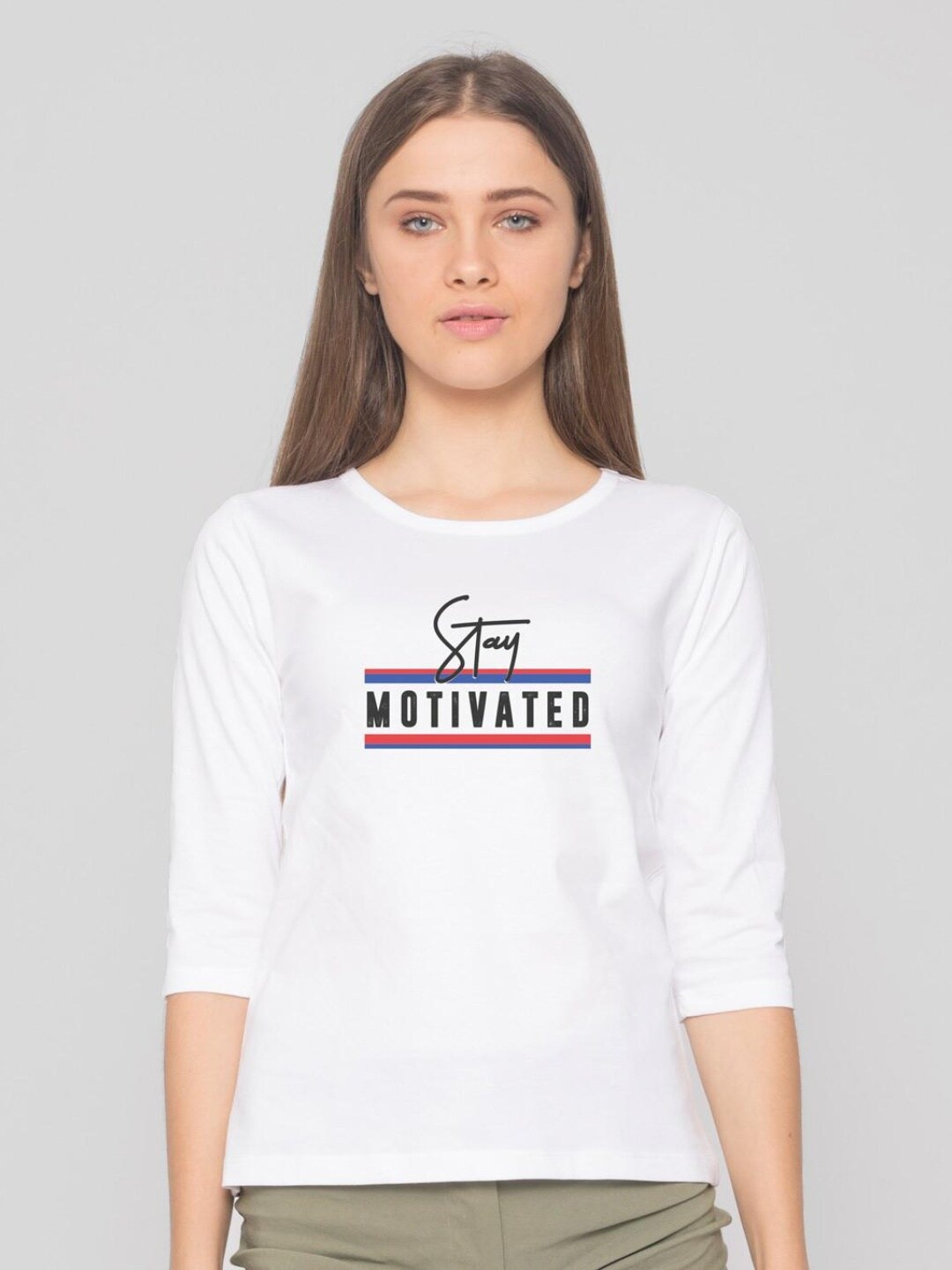 

Bewakoof Women White Typography Printed Pure Cotton Slim Fit T-shirt