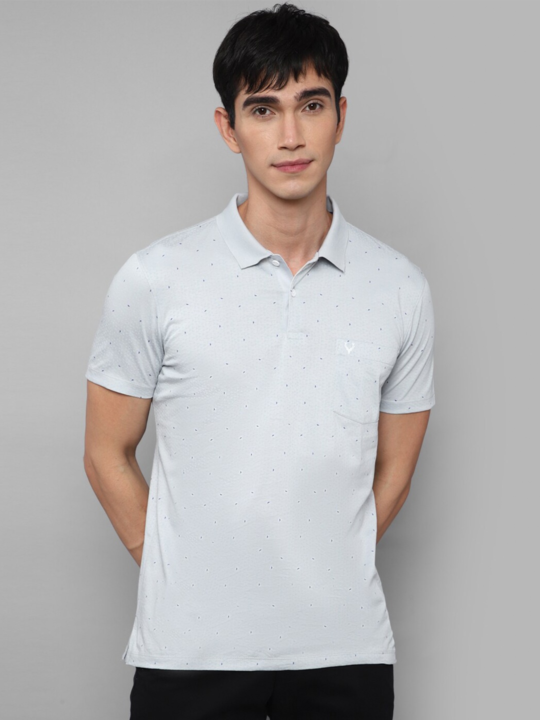 

Allen Solly Men Grey Printed Polo Collar Pure Cotton Wash T-shirt