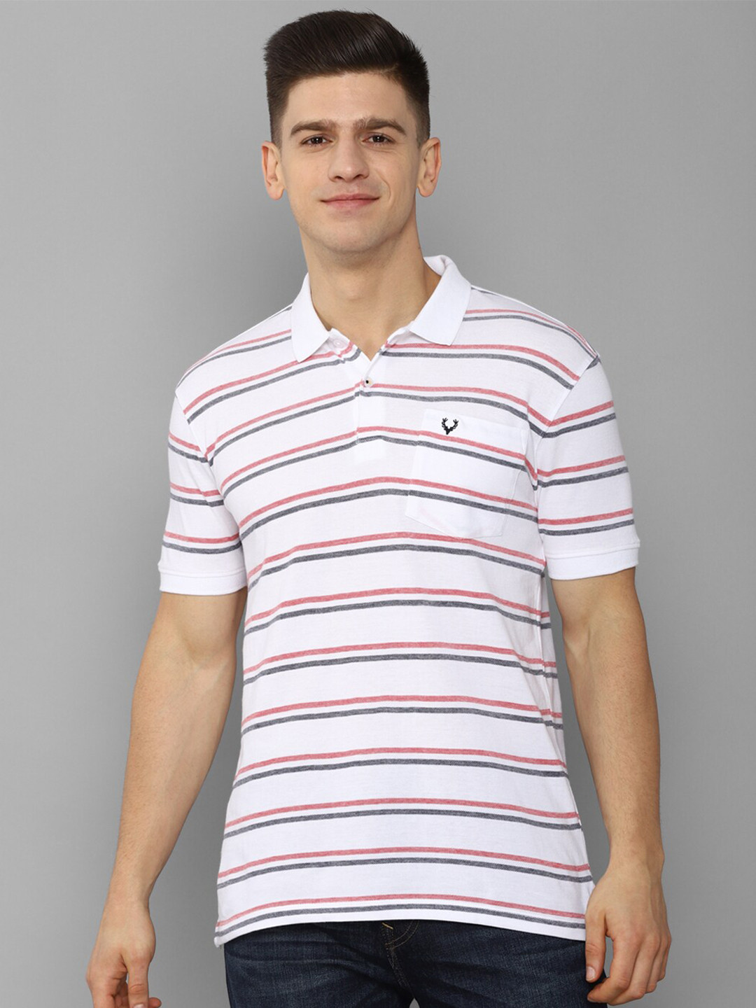 

Allen Solly Men White Striped Polo Collar T-shirt