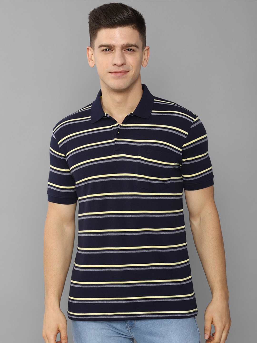 

Allen Solly Men Black Striped Polo Collar T-shirt