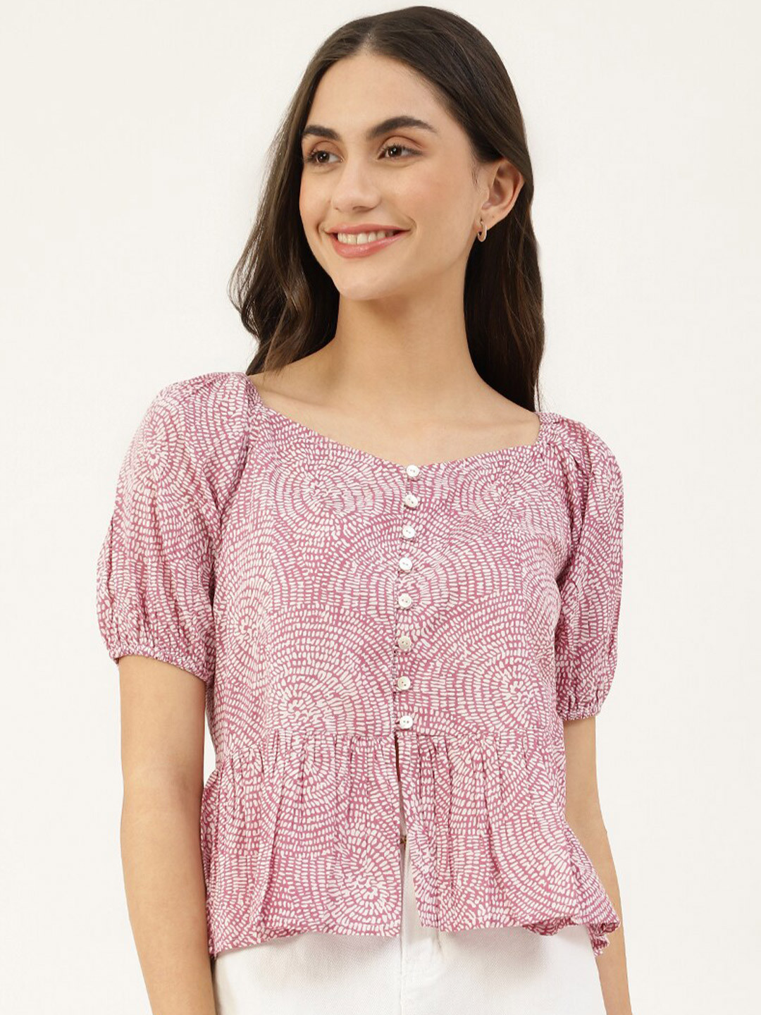 

DECKEDUP Women Purple Print Peplum Top