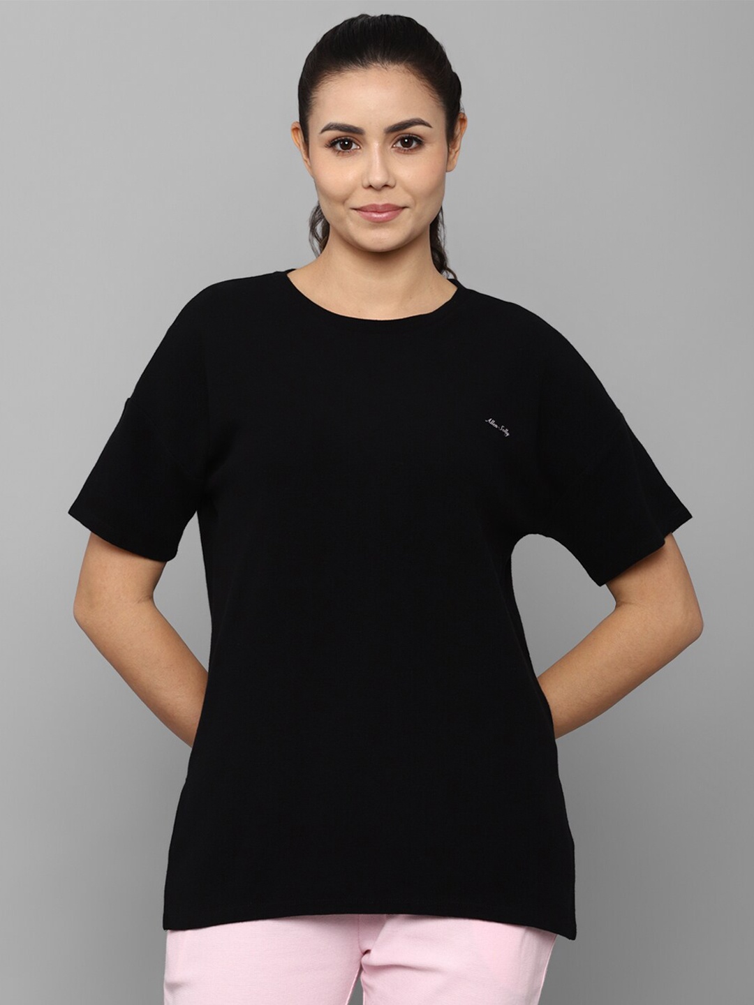 

Allen Solly Woman Black Solid Cotton T-shirt