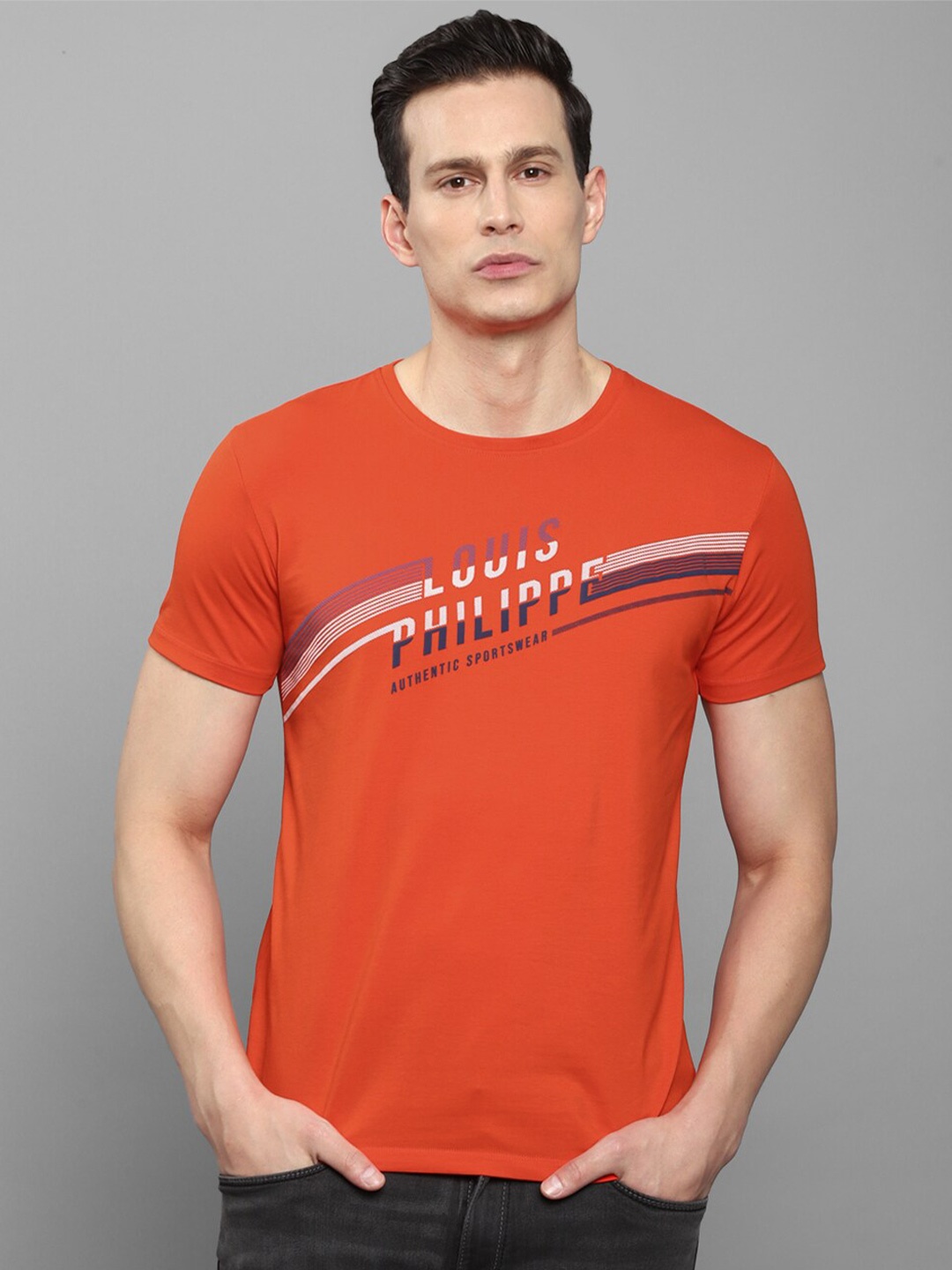 

Louis Philippe Sport Men Orange Typography Printed Slim Fit T-shirt