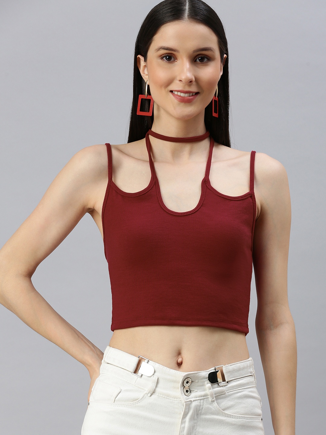 

AAHWAN Maroon Cutout Design Crop Top