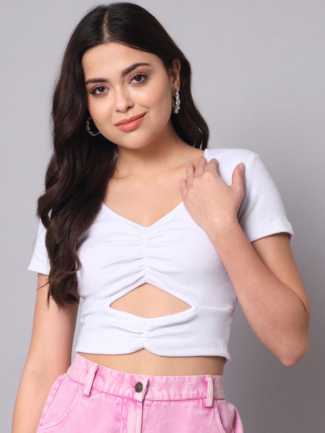 

AAHWAN White Cutout Design & Twisted Crop Top