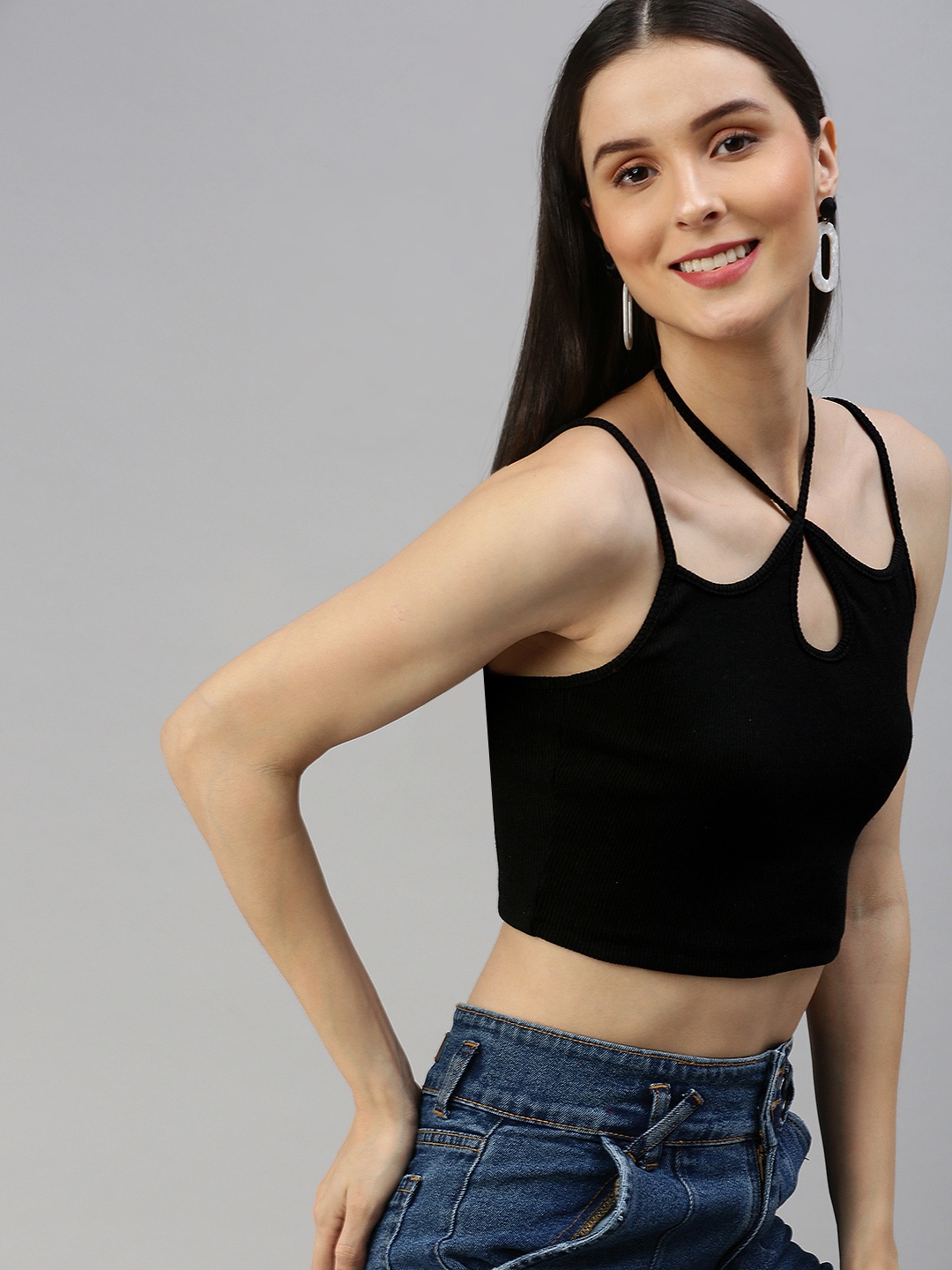 

AAHWAN Black Cutout Design Crop Top