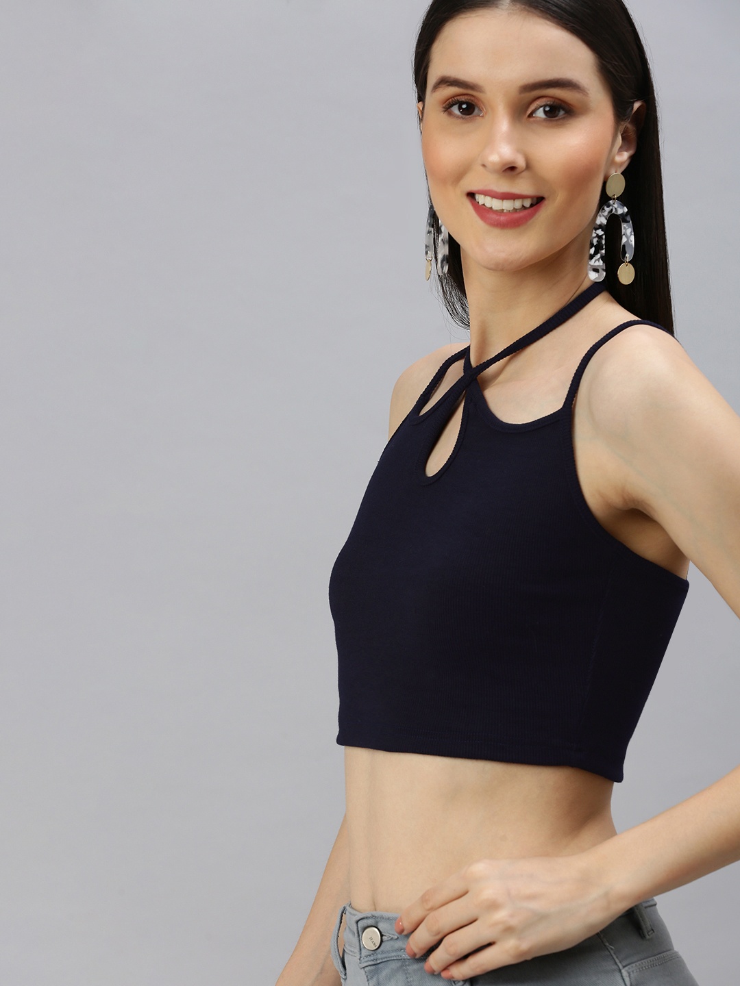 

AAHWAN Navy Blue Cutout Design Crop Top