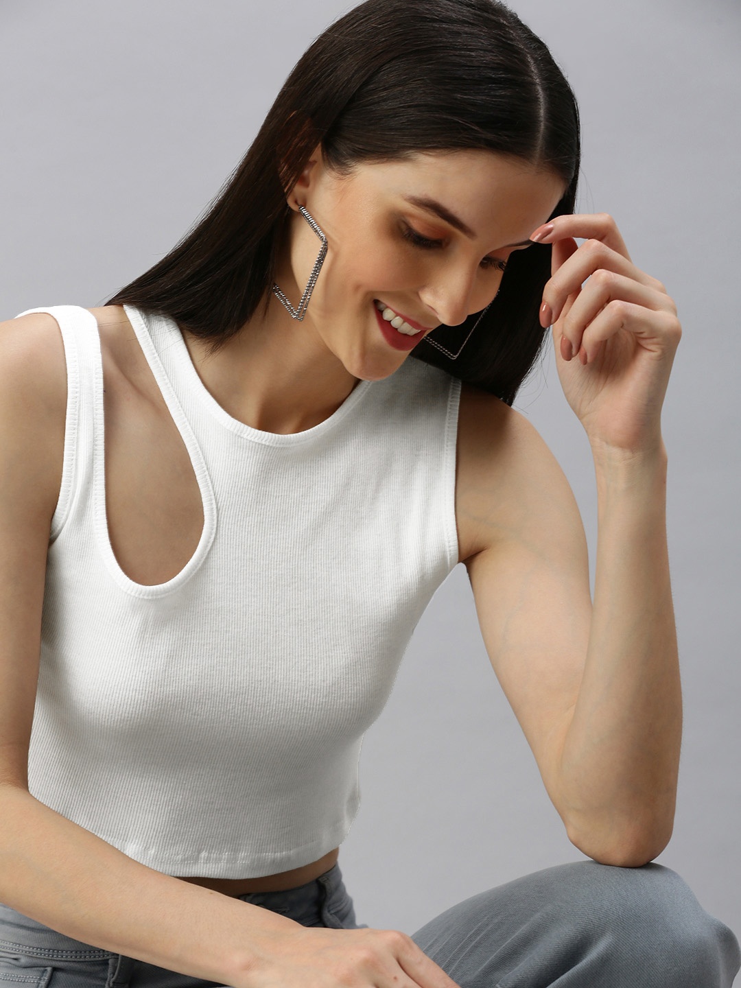 

AAHWAN White Cutout Design Crop Top