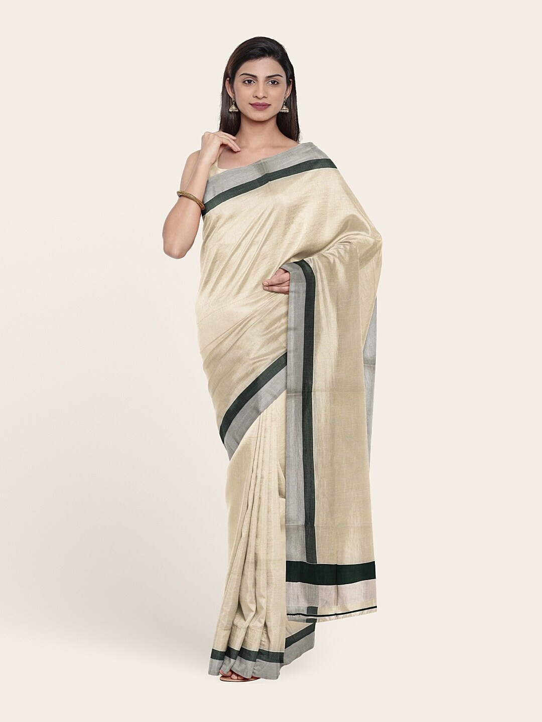 

Pothys Off White & Silver-Toned Zari Pure Cotton Saree