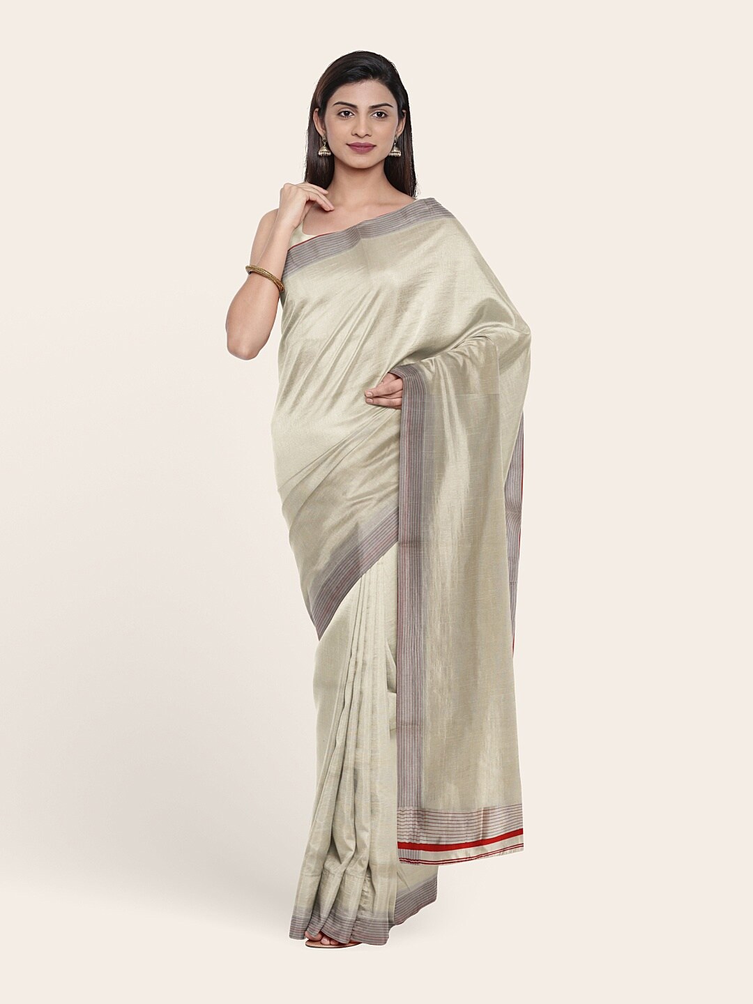 

Pothys Off White & Silver-Toned Pure Cotton Saree