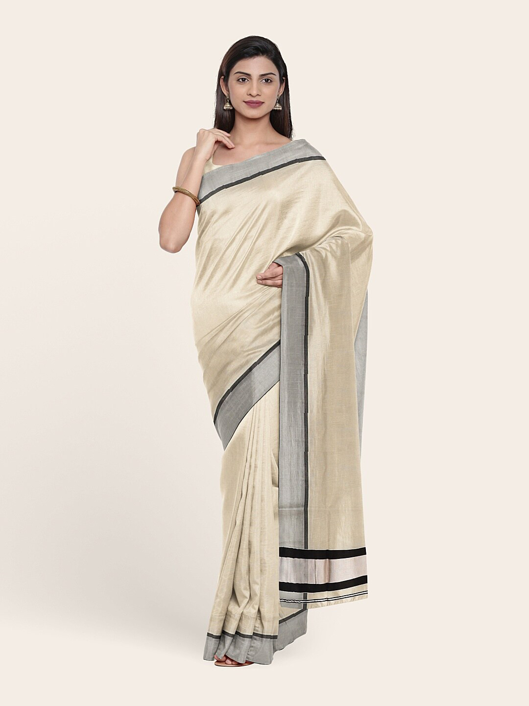 

Pothys Off White & Grey Pure Cotton Saree