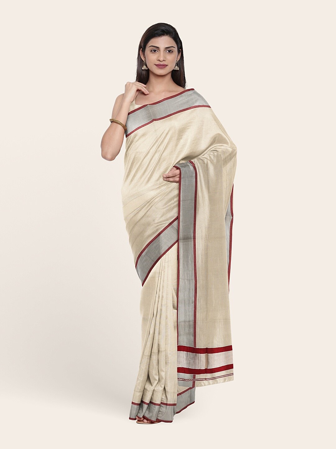 

Pothys Off White & Grey Zari Pure Cotton Saree