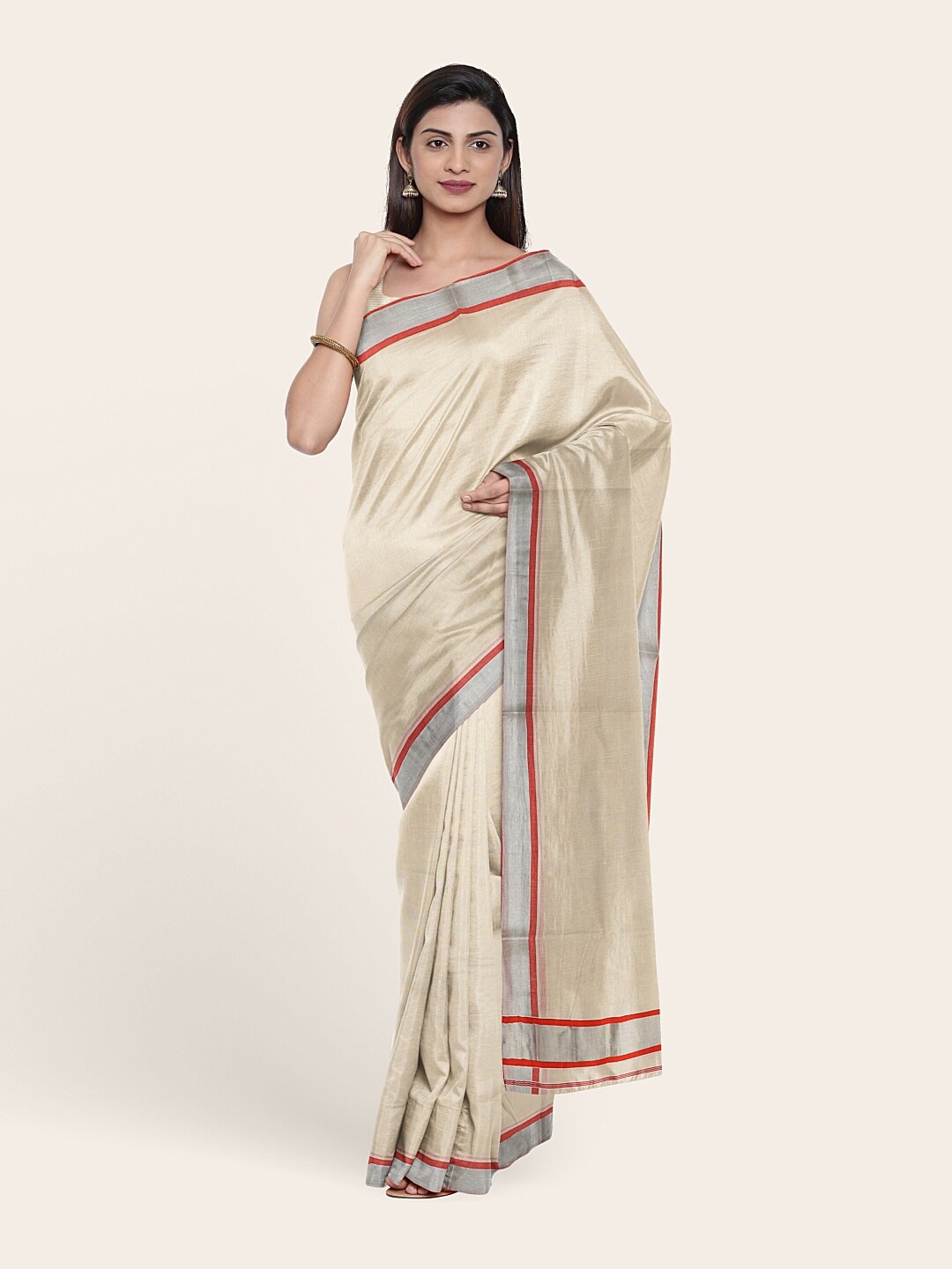 

Pothys Off White & Red Pure Cotton Saree
