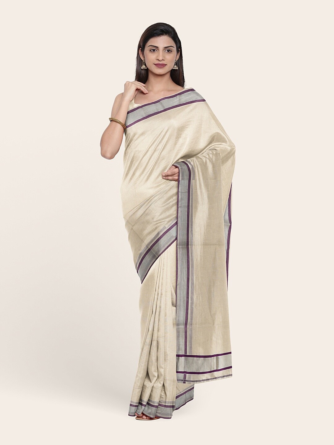 

Pothys Off White & Purple Zari Pure Cotton Saree