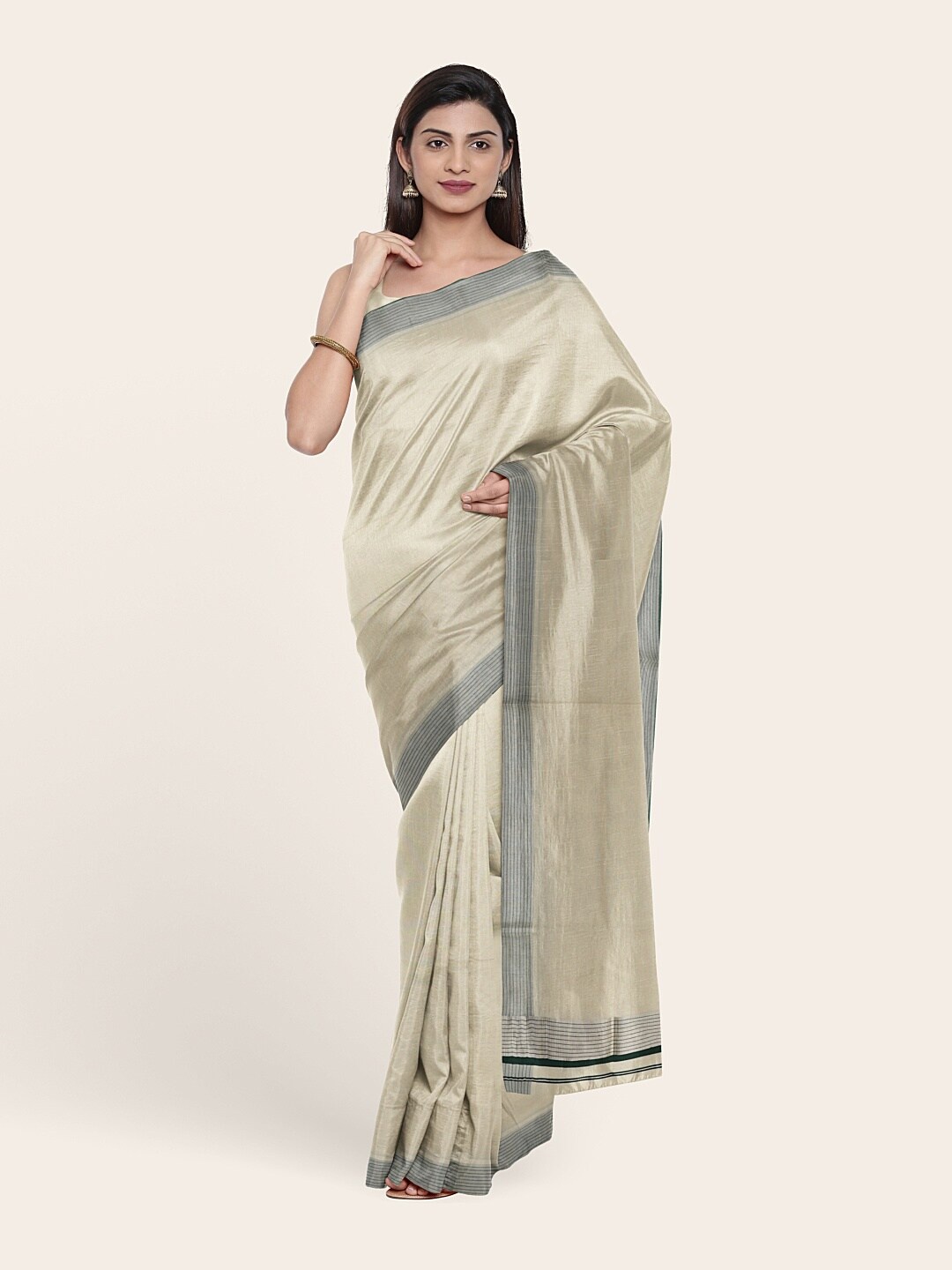 

Pothys Off White & Silver-Toned Pure Cotton Saree