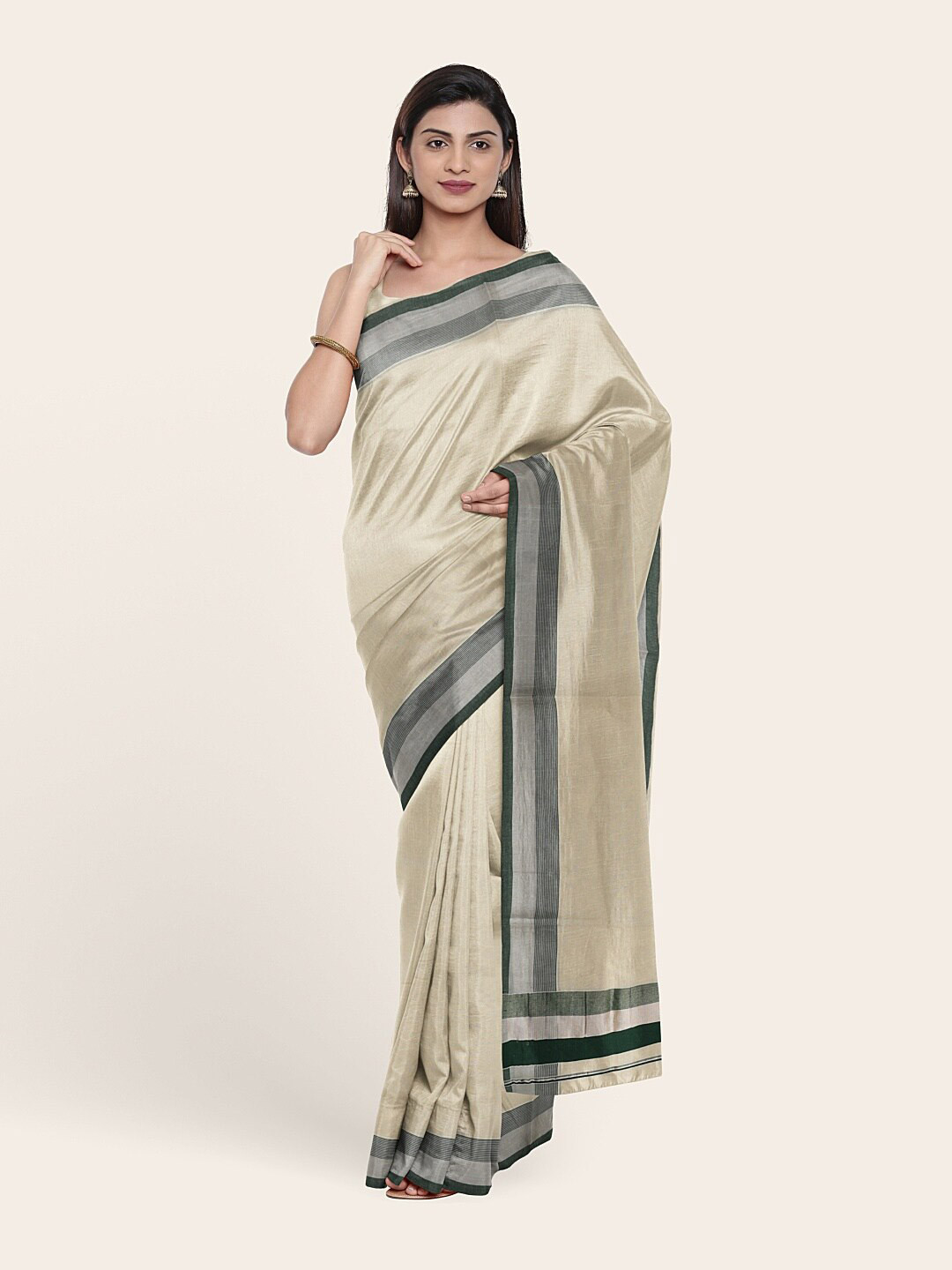

Pothys women Off White & Grey Pure Cotton Saree