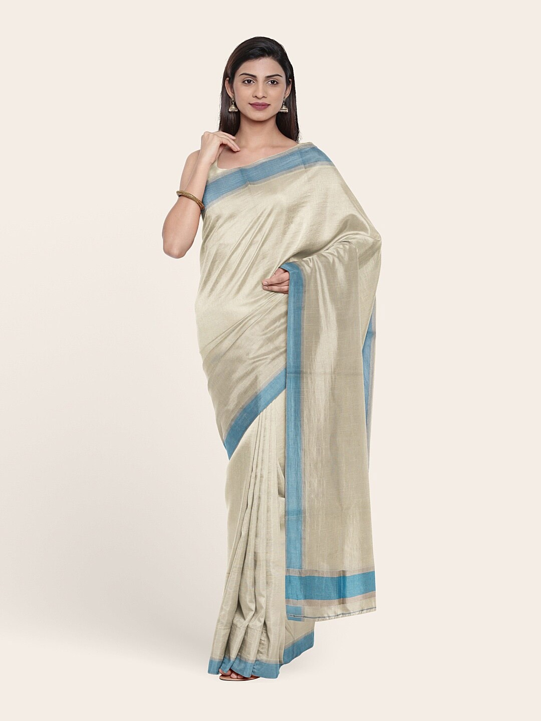 

Pothys Off White & Blue Pure Cotton Saree
