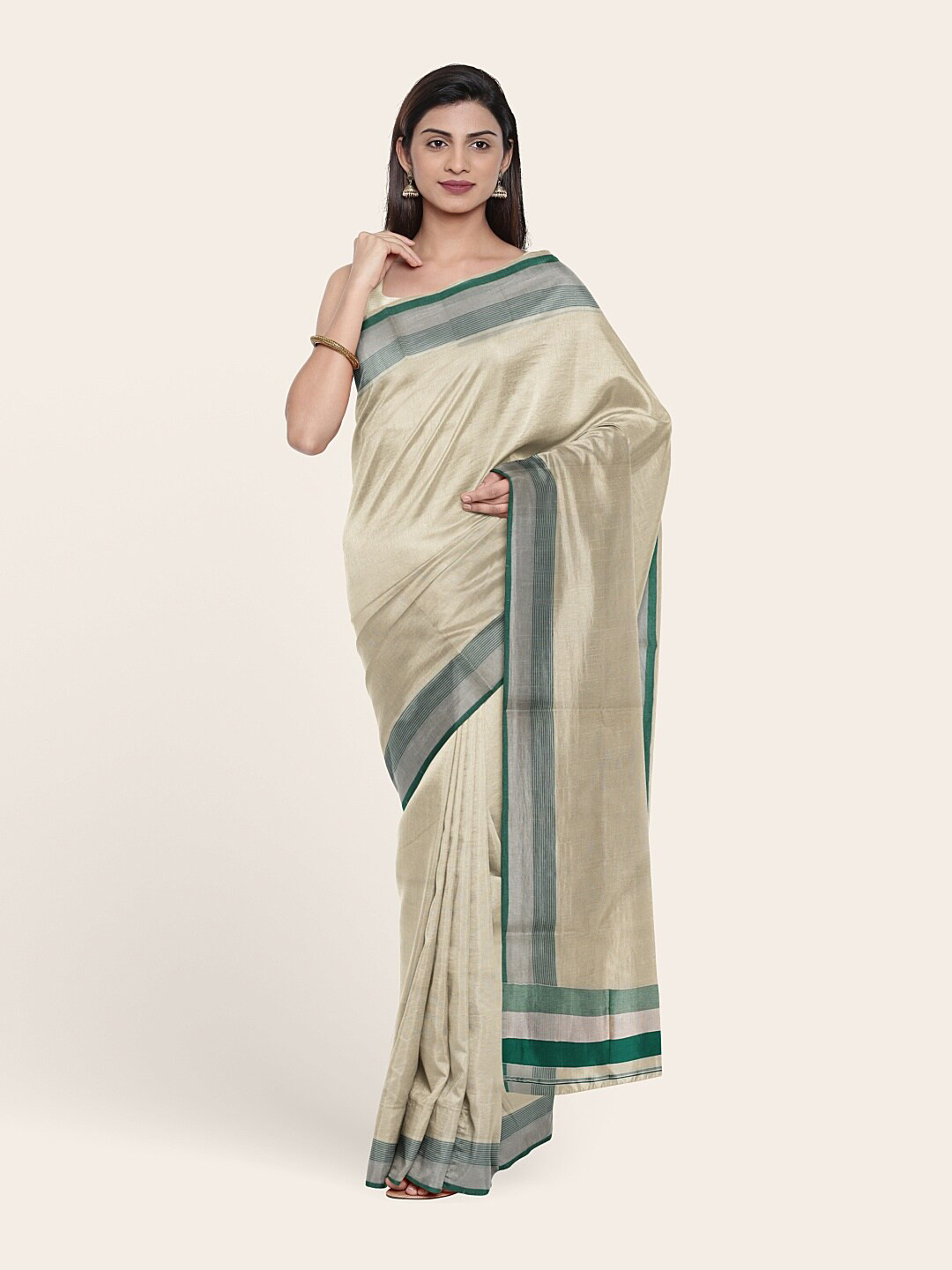 

Pothys Off White & Blue Pure Cotton Saree