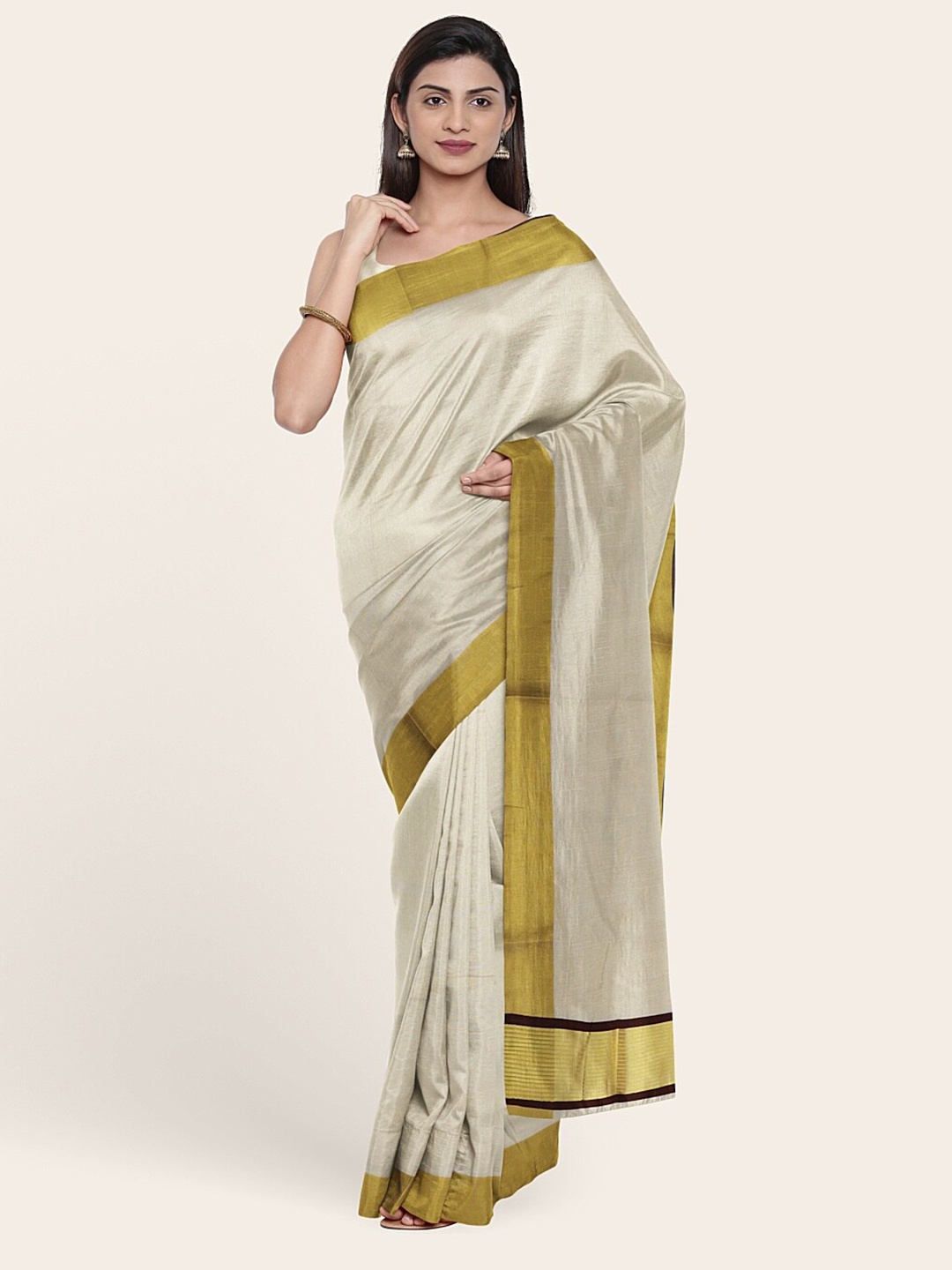 

Pothys Off White & Gold-Toned Zari Pure Cotton Saree