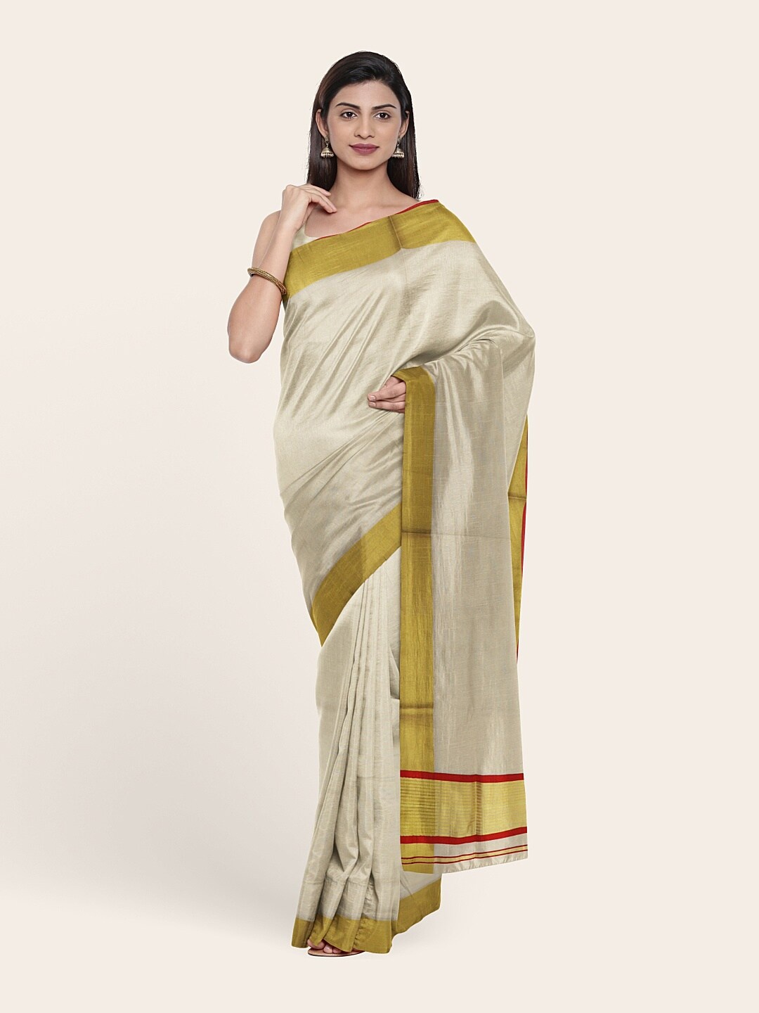 

Pothys Off White & Gold-Toned Zari Pure Cotton Saree