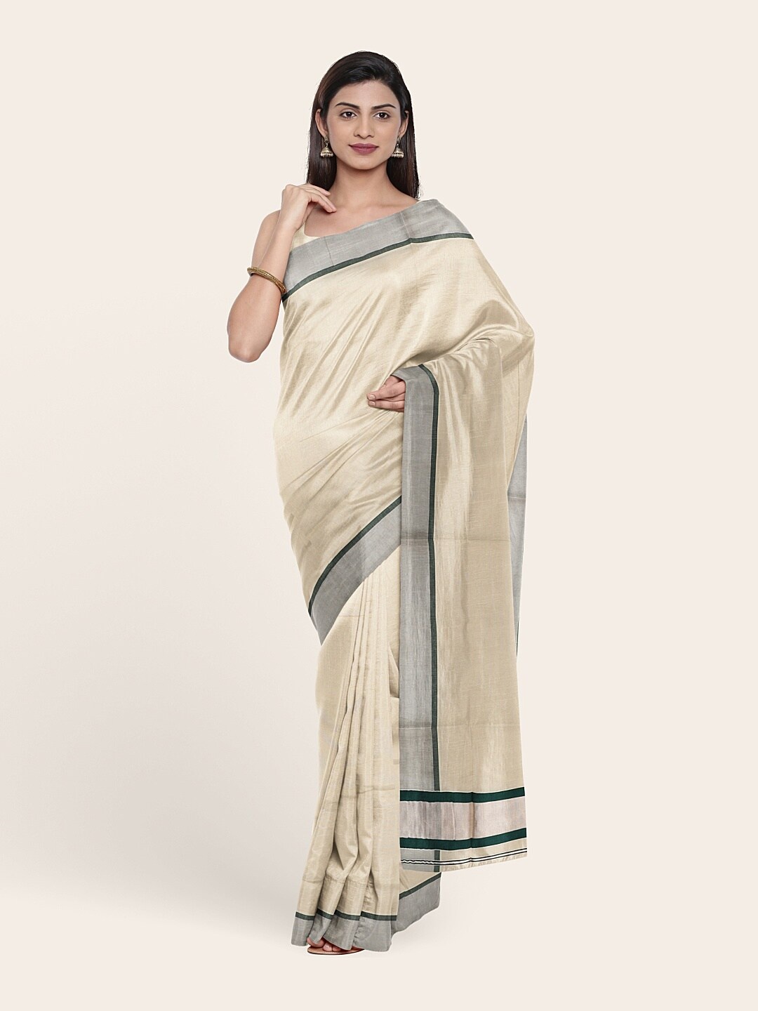 

Pothys Off White & Silver-Toned Pure Cotton Saree